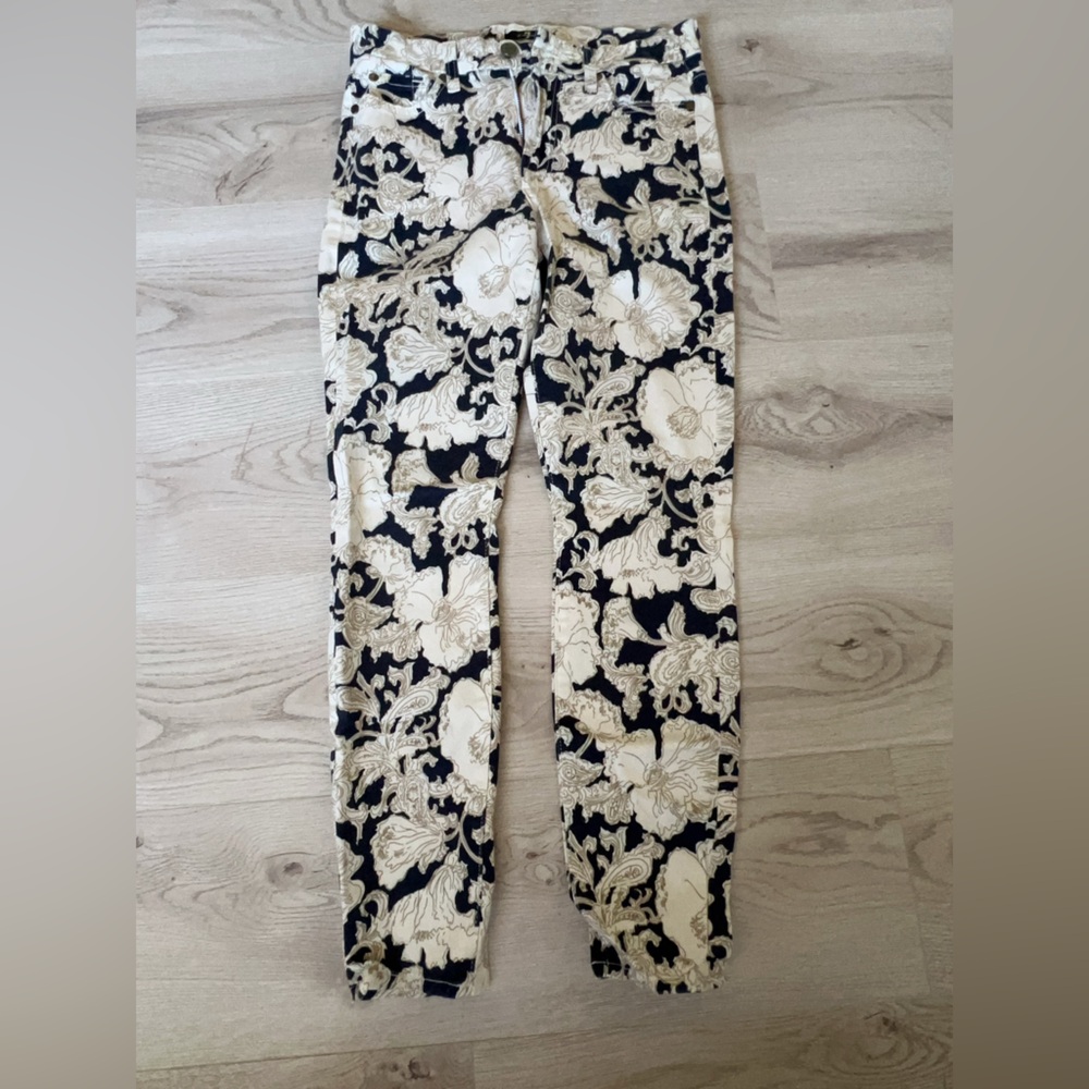 7 For All Mankind Black and Cream Straight Leg Jumpsuit